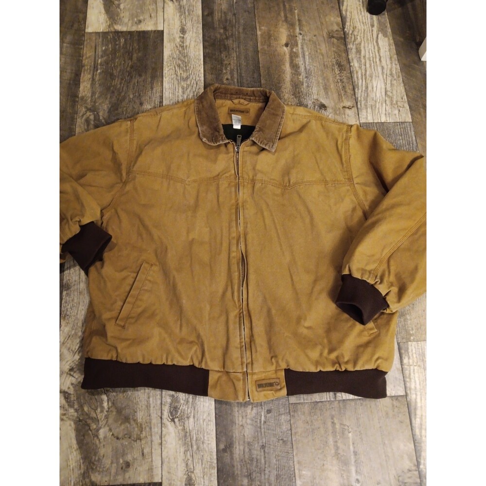 Mens Wolverine Duck Brown Bomber Jacket Y2K Size 3X Corduroy Collar Western Yoke